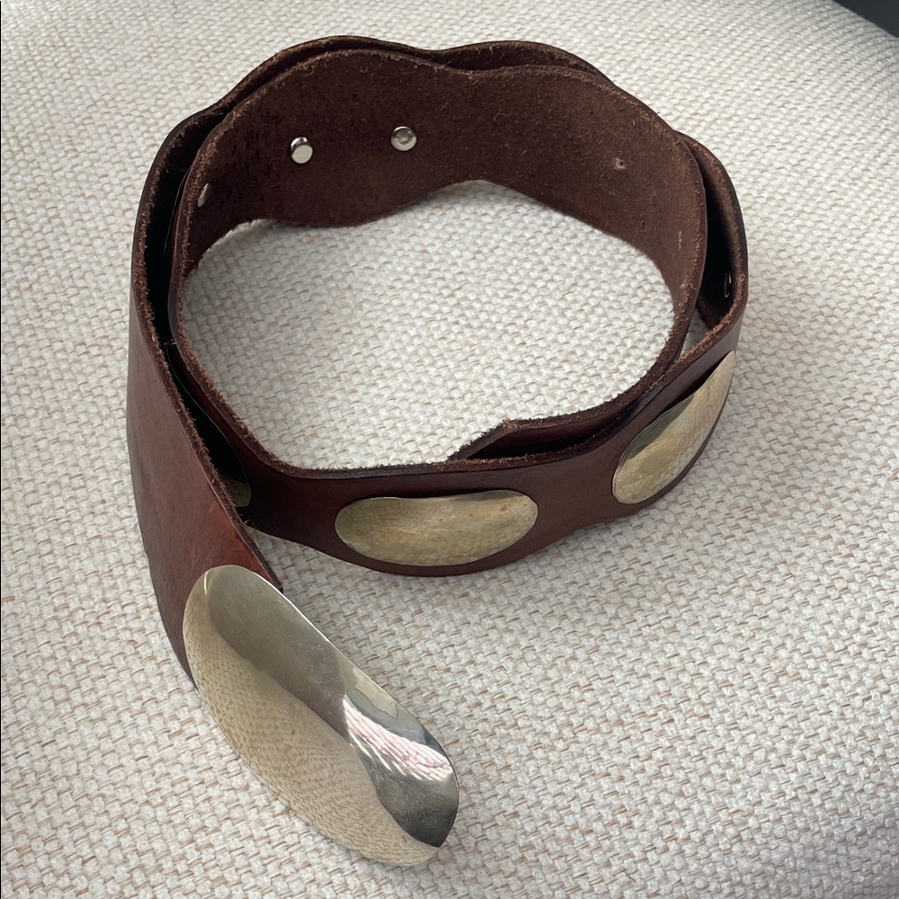 Z & L Brown Leather Hip Belt with Silver Concho accents